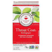 TRADITIONAL MEDICINALS THROAT COAT ORGANIC SORE THROAT HERBAL TEA, 20S, 40 G