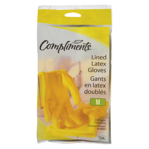 COMPLIMENTS MEDIUM LINED LATEX GLOVES, 1UN