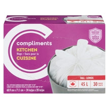 COMPLIMENTS, LONG GARBAGE BAGS FOR THE KITCHEN 45L, 30 UNITS