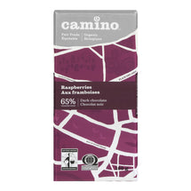 CAMINO DARK CHOCOLATE, 65% WITH ORGANIC RASPBERRIES, 100G