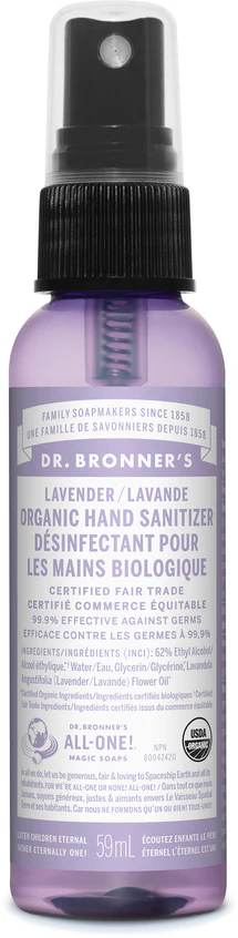 DR. BRONNER'S, ORGANIC LAVENDER HAND DISINFECTANT, 59 ML