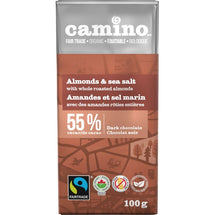 CAMINO, CHOCOLATE 55% ALMONDS ORGANIC SEA SALT, 100G