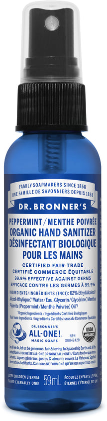 DR. BRONNER'S ORGANIC PEPPERMINT HAND SANITIZER, 59 ML