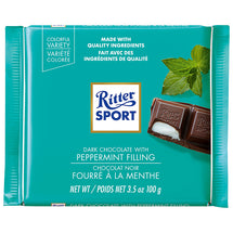 RITTER SPORT, CHOCOLAT NOIR FOURRÉ À LA MENTHE, 100 G