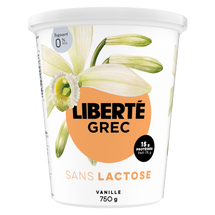 LIBERTÉ, YOGOURT GREC SANS LACTOSE VANILLE 0%, 750 G