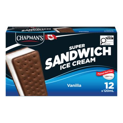 CHAPMAN'S, SUPER SANDWICH CRÈME GLACÉ VANILLE, 12X120 ML