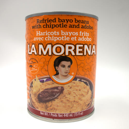 LA MORENA, HARICOTS BAYOS FRITS AVEC CHIPOTLE ADOBO, 440 ML