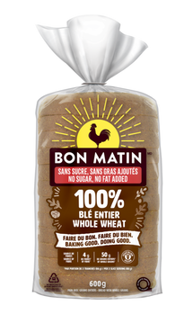 BON MATIN, PAIN BLÉ ENTIER 100%, 600G