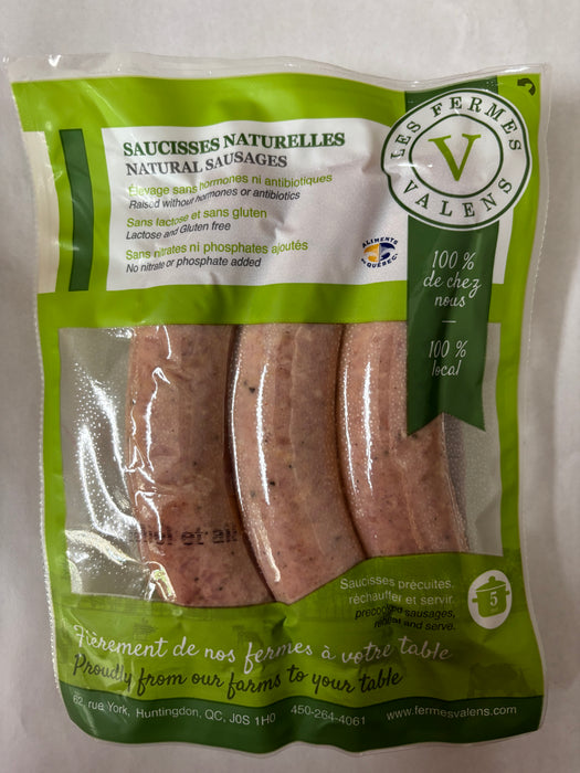 LES FERMES VALENS, SAUCISSES NATURELLES MIEL ET AIL BIOLOGIQUE, 3 UNITÉS
