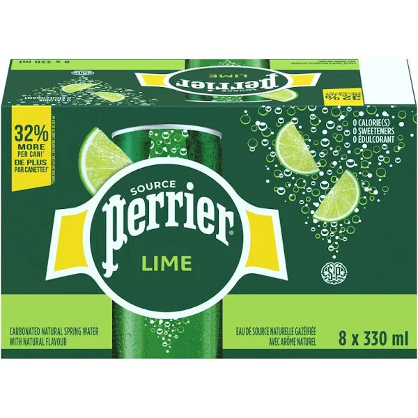 PERRIER, LIME CARBONATED SPRING WATER, 8X330 ML