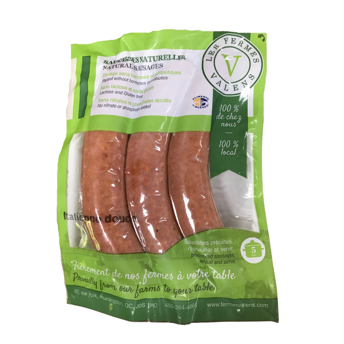 LES FERMES VALENS, SAUCISSES NATURELLES ITALIENNE DOUCE BIOLOGIQUE, 3 UNITÉS