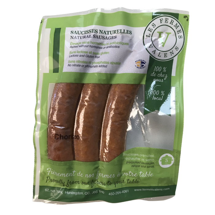 LES FERMES VALENS, SAUCISSES CHORIZO BIOLOGIQUE, 3 UNITÉS