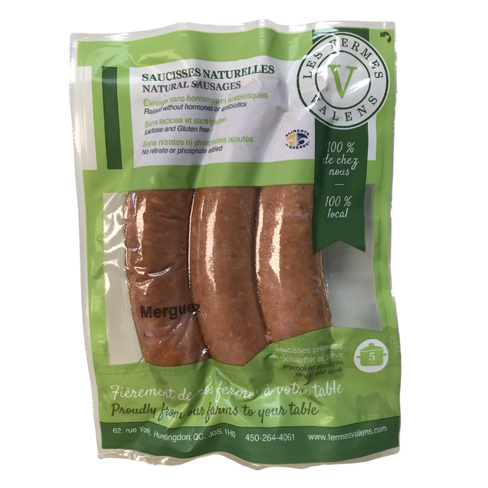 LES FERMES VALENS, SAUCISSES MERGUEZ BIOLOGIQUE, 3 UNITÉS