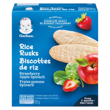 GERBER, RICE RUSKS WITH STRAWBERRY, APPLE &amp; SPINACH, 50 G