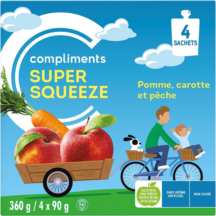 COMPLIMENTS SUPER SQUEEZE, APPLE, CARROT &amp; PEACH SNACK, 360 G