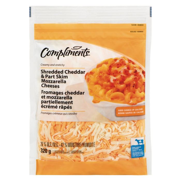 COMPLIMENTS, FROMAGE MOZZARELLA ET CHEDDAR RÂPÉS, 320 G