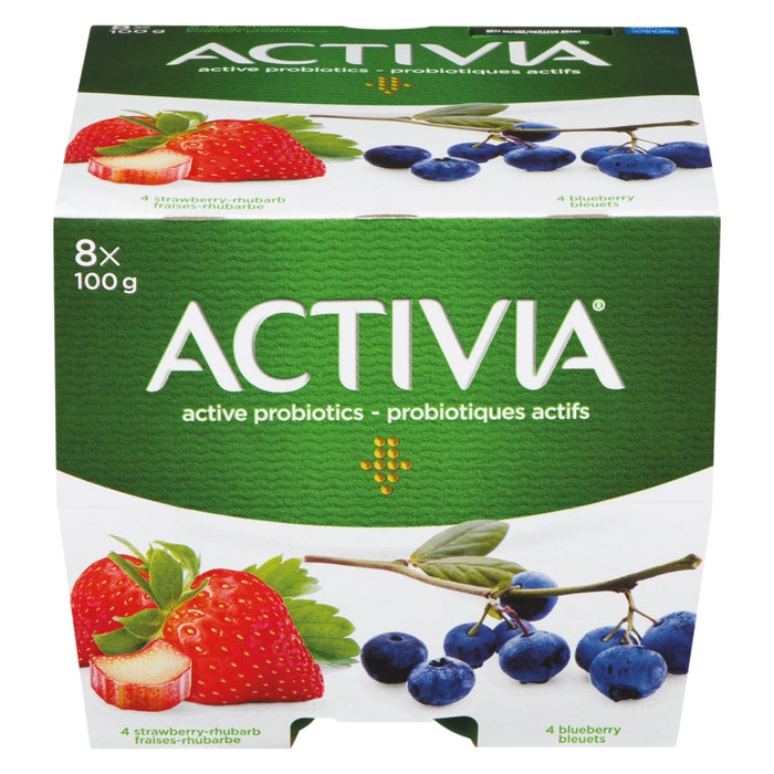 ACTIVIA, YOGOURT PROBIOTIQUE AUX BLEUETS, FRAISES & À LA RHUBARBE, 8 X 100 G