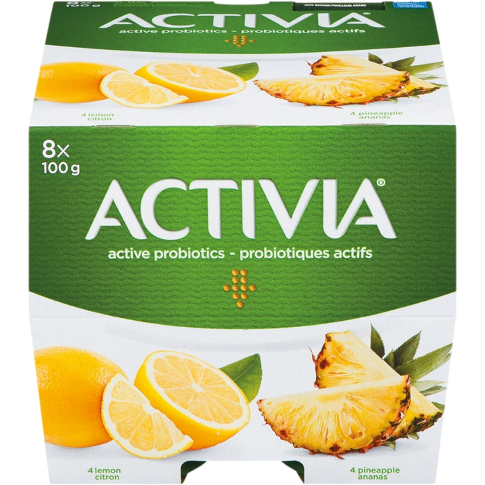 ACTIVIA, YOGOURT PROBIOTIQUE AUX CITRON & À L'ANANAS 2.9%, 8 X 100 G