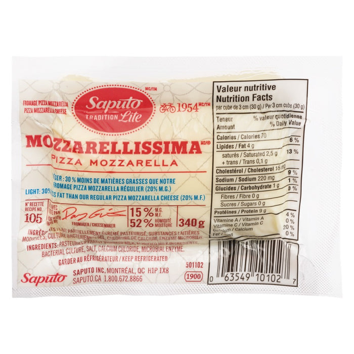 SAPUTO, FROMAGE MOZZARELLISSIMA 15%MG, 340 G