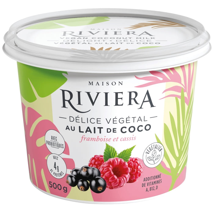 RIVIERA, DÉLICE VÉGÉTAL AU LAIT DE COCO AU FRAMBOISE ET CASSIS, 500 G