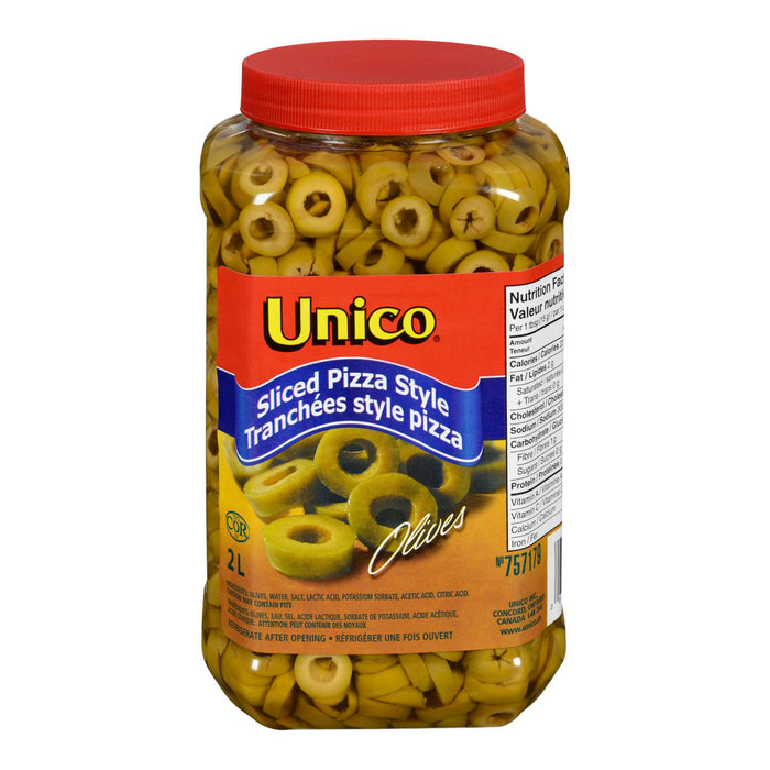 UNICO SLICED PIZZA STYLE OLIVES, 2 L