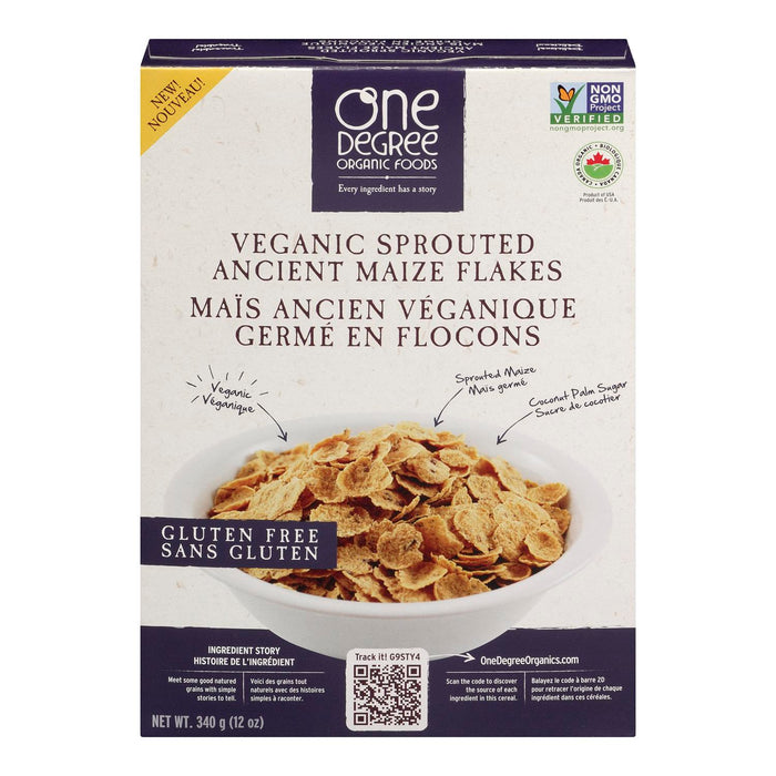ONE DEGREE ORGANIC FOODS, CEREALES MAÏS ANCIEN VEGANIQUE GERME FLOCONS, 340 G