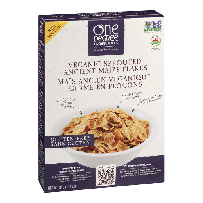 ONE DEGREE ORGANIC FOODS, CEREALES MAÏS ANCIEN VEGANIQUE GERME FLOCONS, 340 G