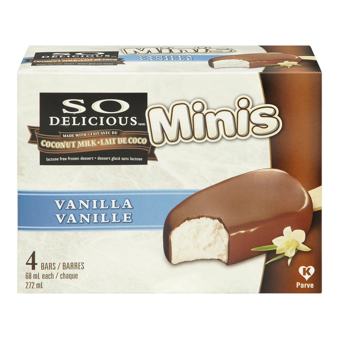 SO DELICIOUS DESSERT GLACE BARRES MINI LAIT COCO VANILLE, 4S, 272 ML