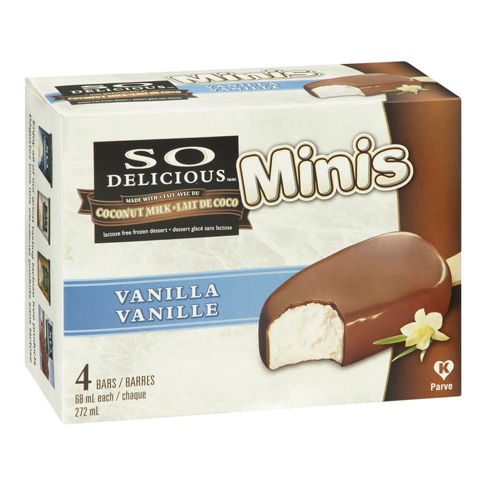 SO DELICIOUS DESSERT GLACE BARRES MINI LAIT COCO VANILLE, 4S, 272 ML