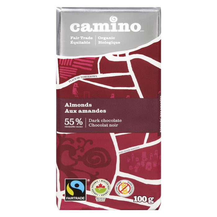 CAMINO CHOCOLAT NOIR, 55% AUX AMANDES BIO, 100G