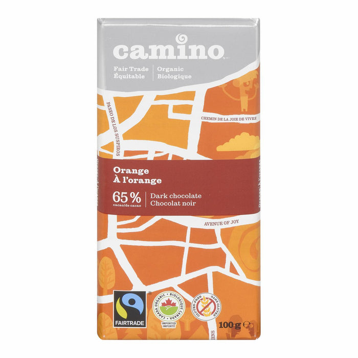 CAMINO CHOCOLAT NOIR, 65% A L'ORANGE BIO, 100G