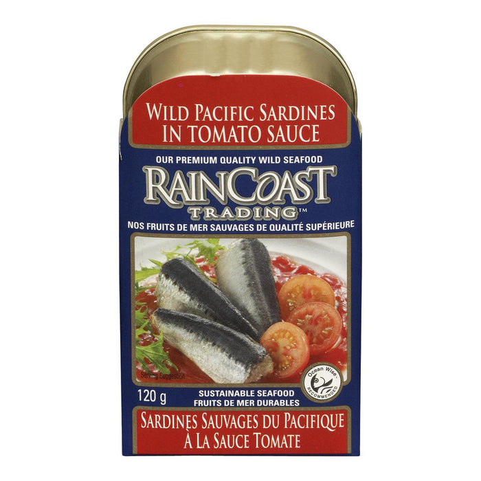 RAINCOAST TRADING WILD PACIFIC SARDINES TOMATO SAUCE, 120G