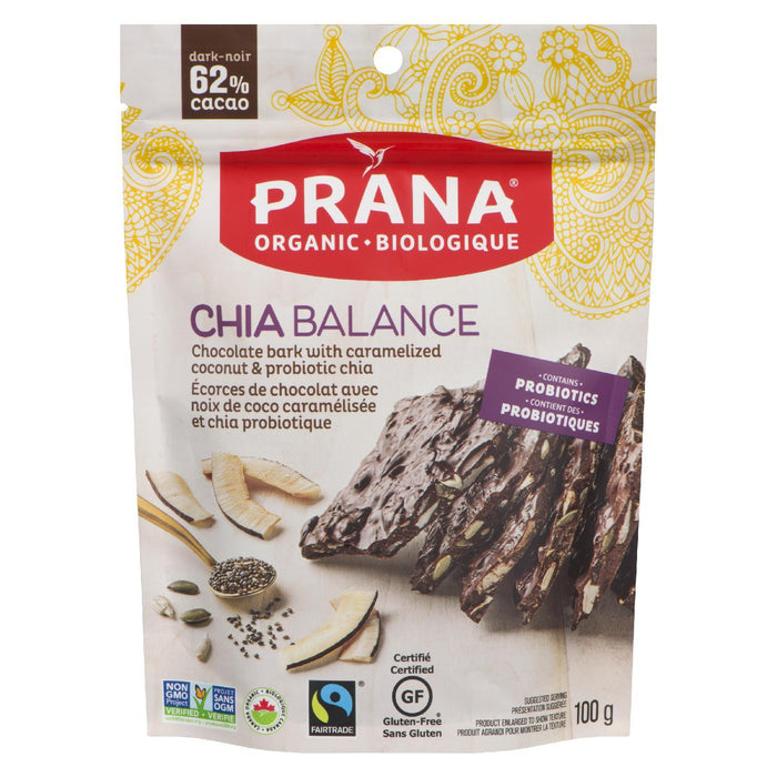 PRANA CHIA BALANCE CHOCOLATE BARKS, 100G