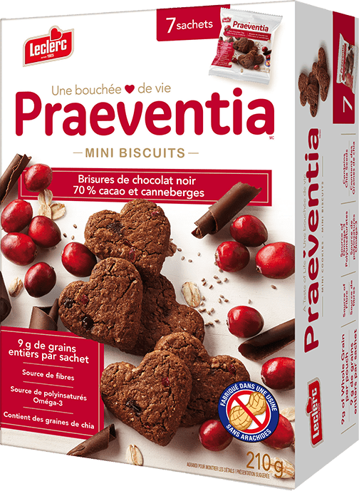 PRAEVENTIA BISCUITS CHOCOLAT NOIR ET CANNEBERGES 210G