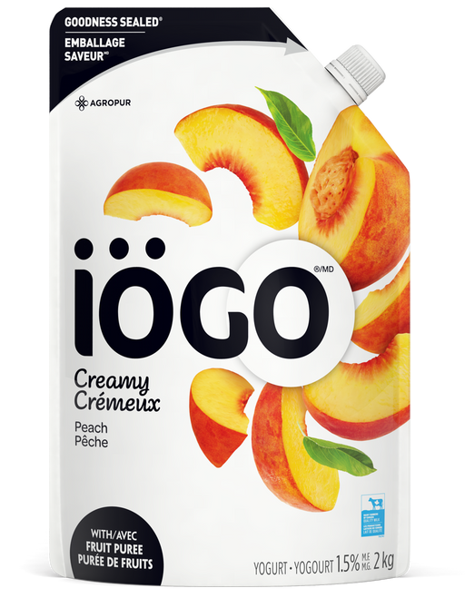 IOGO CRÉMEUX, YOGOURT 1.5% PÊCHE, 2 KG