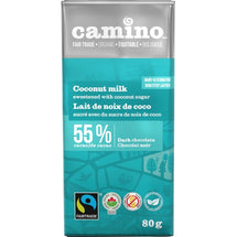 CAMINO, CHOCOLAT 55% LAIT DE NOIX DE COCO BIOLOGIQUE, 80G