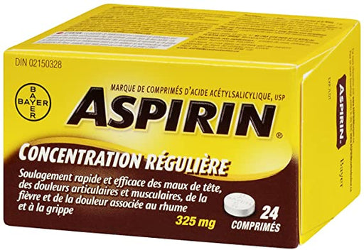 ASPIRIN, COMPRIMES RÉGULIÈRE 325MG, 24 UNITÉS