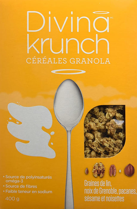DIVINA KRUNCH, CÉRÉALES GRANOLA NOIX DE GRENOBLE PACANES & NOISETTES, 400 G