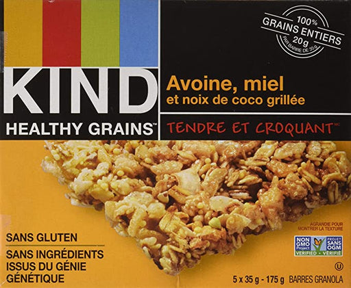 KIND, BARRE HEALTHY GRAINS AVOINE MIEL ET NOIX DE COCO GRILLÉE, 5X35G