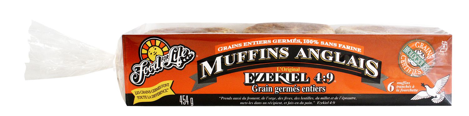FOOD FOR LIFE EIZEKEL 4:9, MUFFINS ANGLAIS 100% GRAINS GERMÉS ENTIERS BIO, 465 G