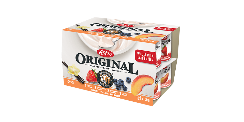 ASTRO, ORIGINAL VANILLE FRAMBOISE FRAISE PÊCHE ET BLEUET, 12X100 G