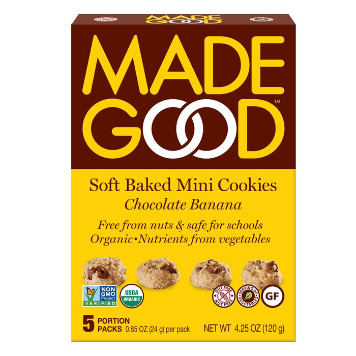 MADE GOOD, MINI BISCUITS MOELLEUX CHOCOLAT BANANE, 5X24 G