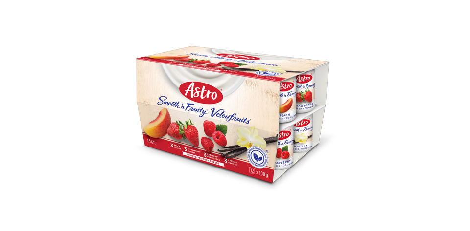 ASTRO, VELOUFRUITS VANILLE FRAMBOISE PÊCHE FRAISE, 12X100 G