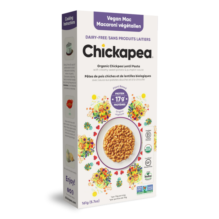 CHICKAPEA, MACARONI VÉGÉTALIEN AUX POIS CHICHES ET LENTILLES BIOLOGIQUE, 227G