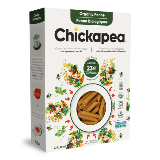 CHICKAPEA, PÂTES PENNE AUX POIS CHICHES ET LENTILLES BIOLOGIQUE, 227G