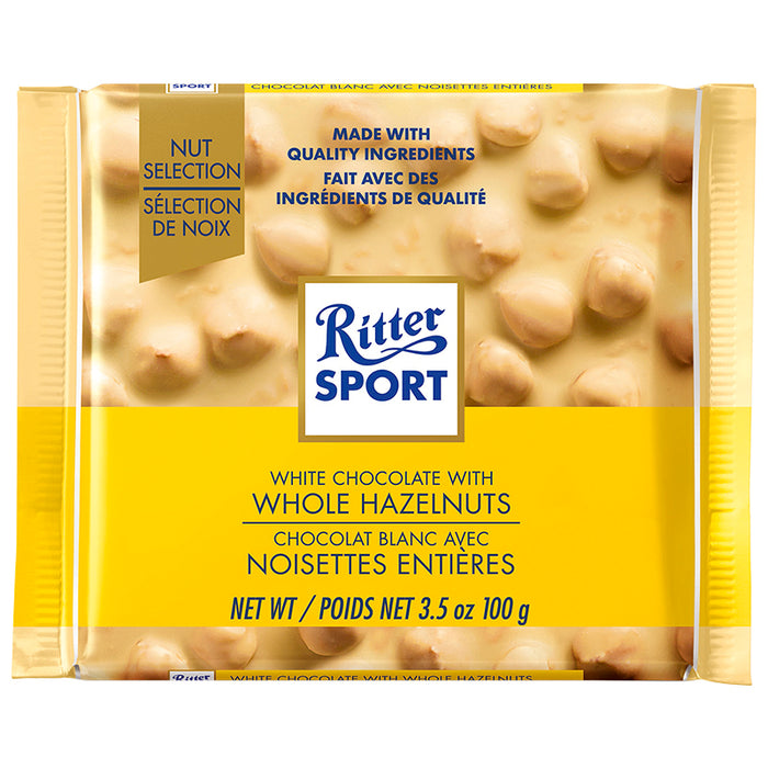 RITTER SPORT, CHOCOLAT BLANC AVEC NOISETTES ENTIÈRES, 100 G