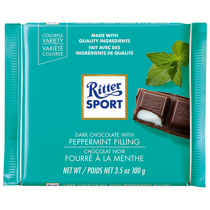 RITTER SPORT, CHOCOLAT NOIR FOURRÉ À LA MENTHE, 100 G
