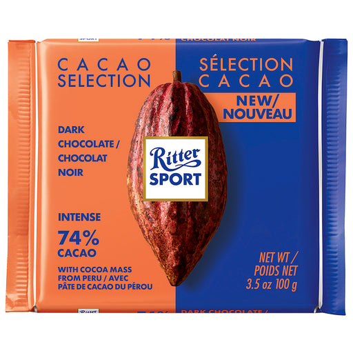 RITTER SPORT, CHOCOLAT NOIR DU PÉROU 74%, 100 G