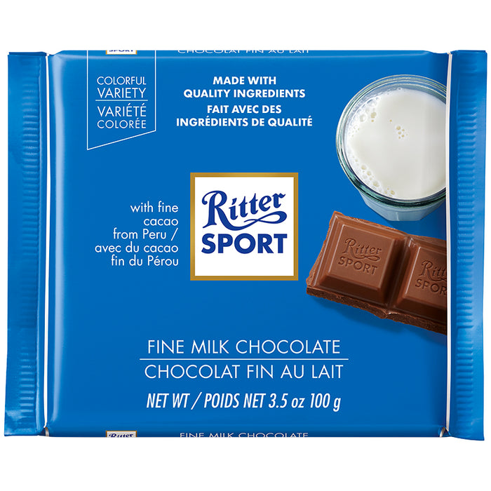 RITTER SPORT, CHOCOLAT FIN AU LAIT, 100 G