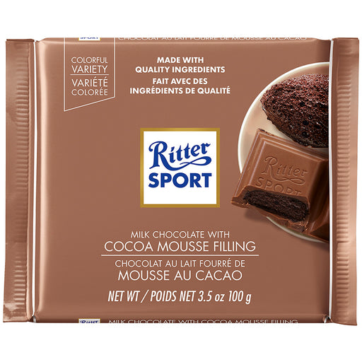 RITTER SPORT, CHOCOLAT AU LAIT FOURRÉ DE MOUSSE AU CACAO, 100 G